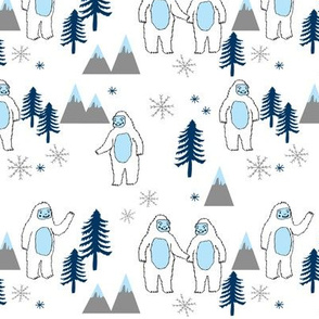 Yeti christmas winter snow fabric white and blue by andrea lauren