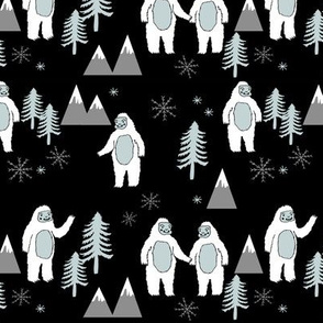 Yeti christmas winter snow fabric black by andrea lauren