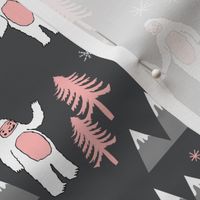 Yeti christmas winter snow fabric grey and pink by andrea lauren