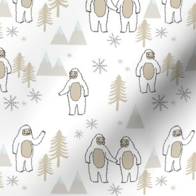 Yeti christmas winter snow fabric neutral by andrea lauren