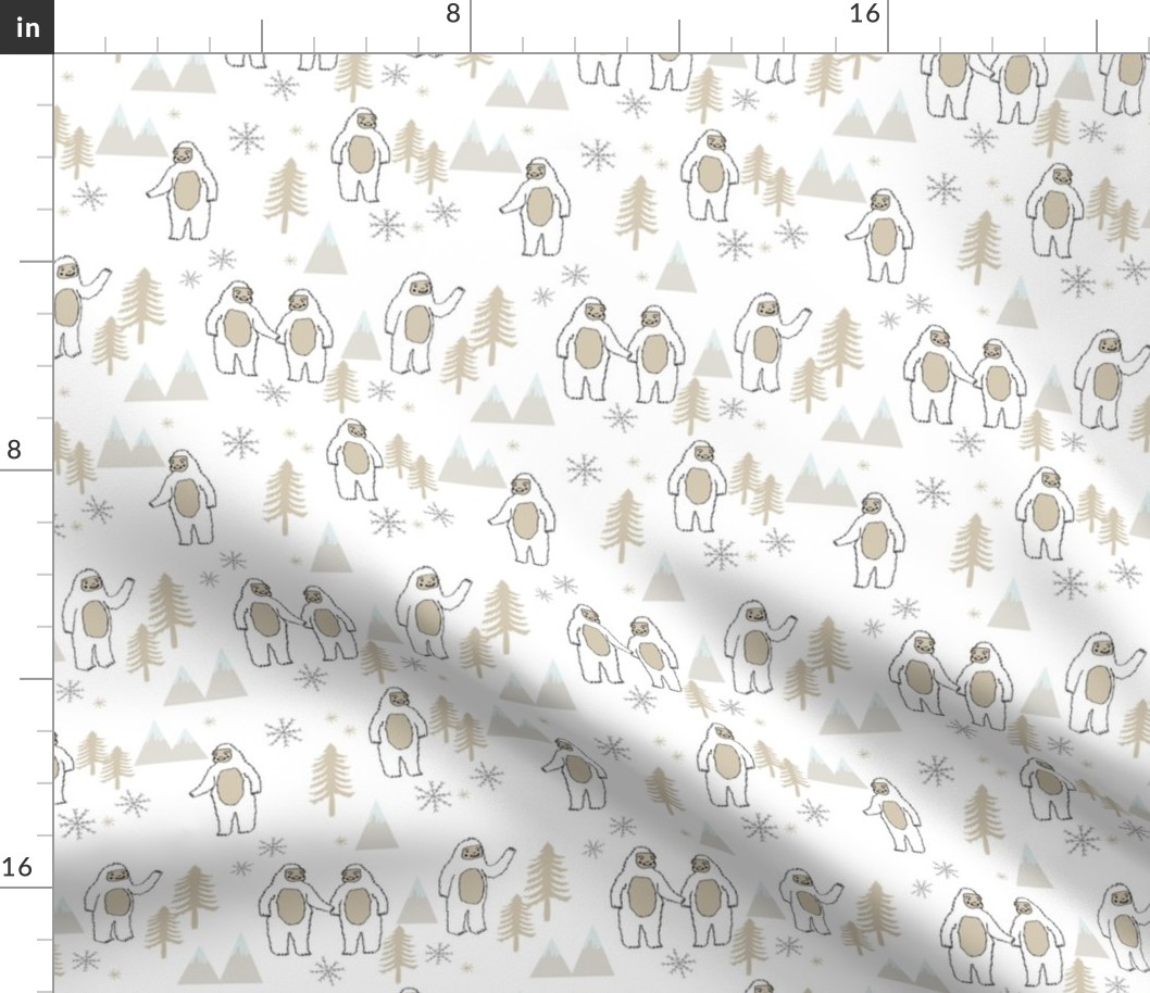 Yeti christmas winter snow fabric neutral by andrea lauren