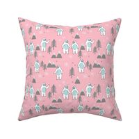 Yeti christmas winter snow fabric pink by andrea lauren