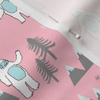 Yeti christmas winter snow fabric pink by andrea lauren