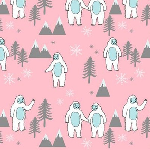 Yeti christmas winter snow fabric pink by andrea lauren