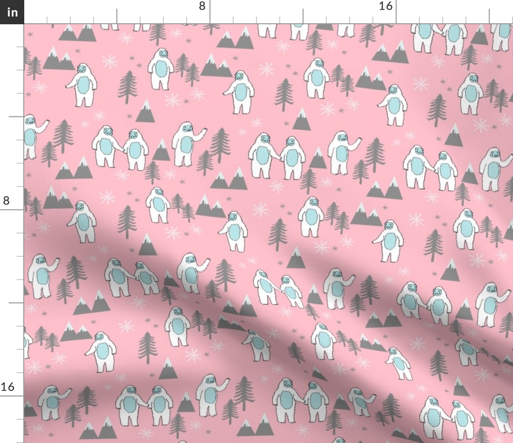 Yeti christmas winter snow fabric pink by andrea lauren