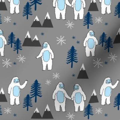 Yeti christmas winter snow fabric grey and blue by andrea lauren