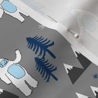 Yeti christmas winter snow fabric grey and blue by andrea lauren