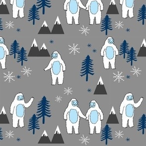 Yeti christmas winter snow fabric grey and blue by andrea lauren