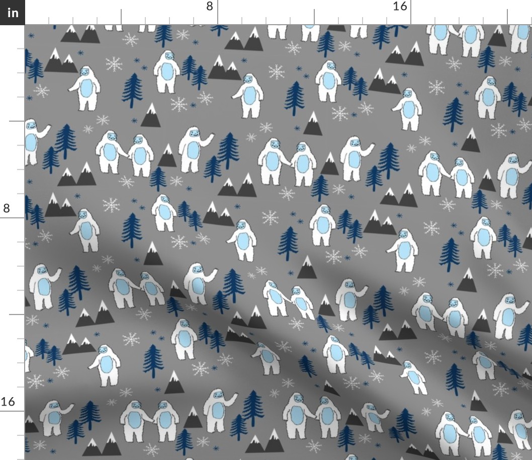 Yeti christmas winter snow fabric grey and blue by andrea lauren