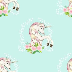 7"Sweet Floral Unicorn / Light Teal