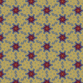 Red Stars Kaleidoscope Gold Upholstery Fabric