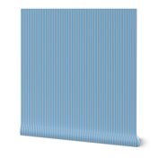 Cosy Kitchens Vertical Stripes  - Narrow Summer Seas Blue Ribbons with Snowy White and Silver Mist - Small Scale