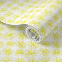 Daisy Floral Ditsy Yellow on White SImple Hand Drawn Line Quilting