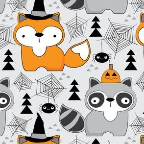 halloween foxes-and-raccoons-on-grey