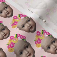 Baby Girl doll head || Painted Floral Flowerpink yellow green