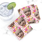 Baby girl doll head || Painted flower floral pink yellow green stripe modern _ Miss Chiff Designs