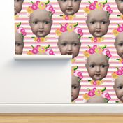 Baby girl doll head || Painted flower floral pink yellow green stripe modern _ Miss Chiff Designs