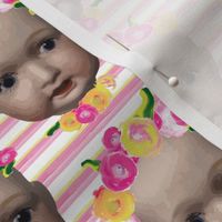 Baby girl doll head || Painted flower floral pink yellow green stripe modern _ Miss Chiff Designs