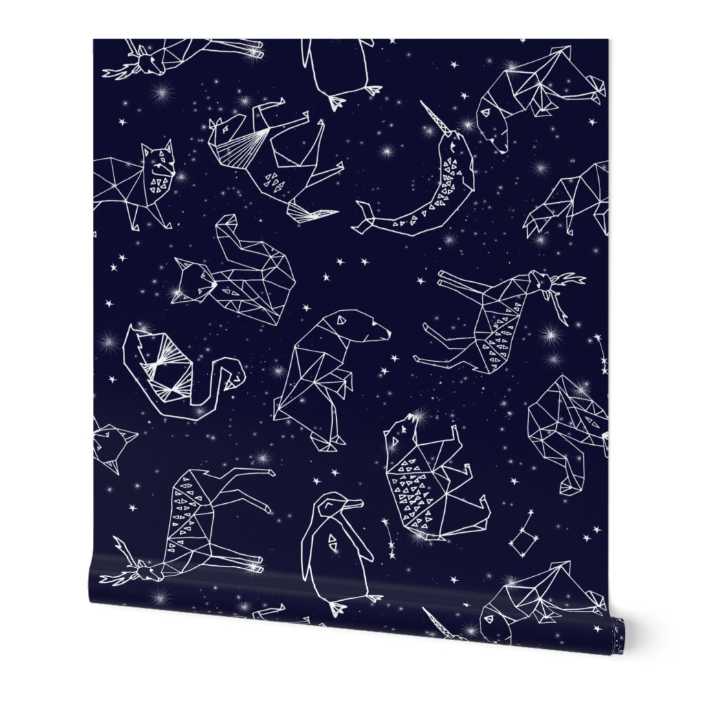 constellations // origami geometric animal astronomy stars night sky navy blue kids nursery baby print