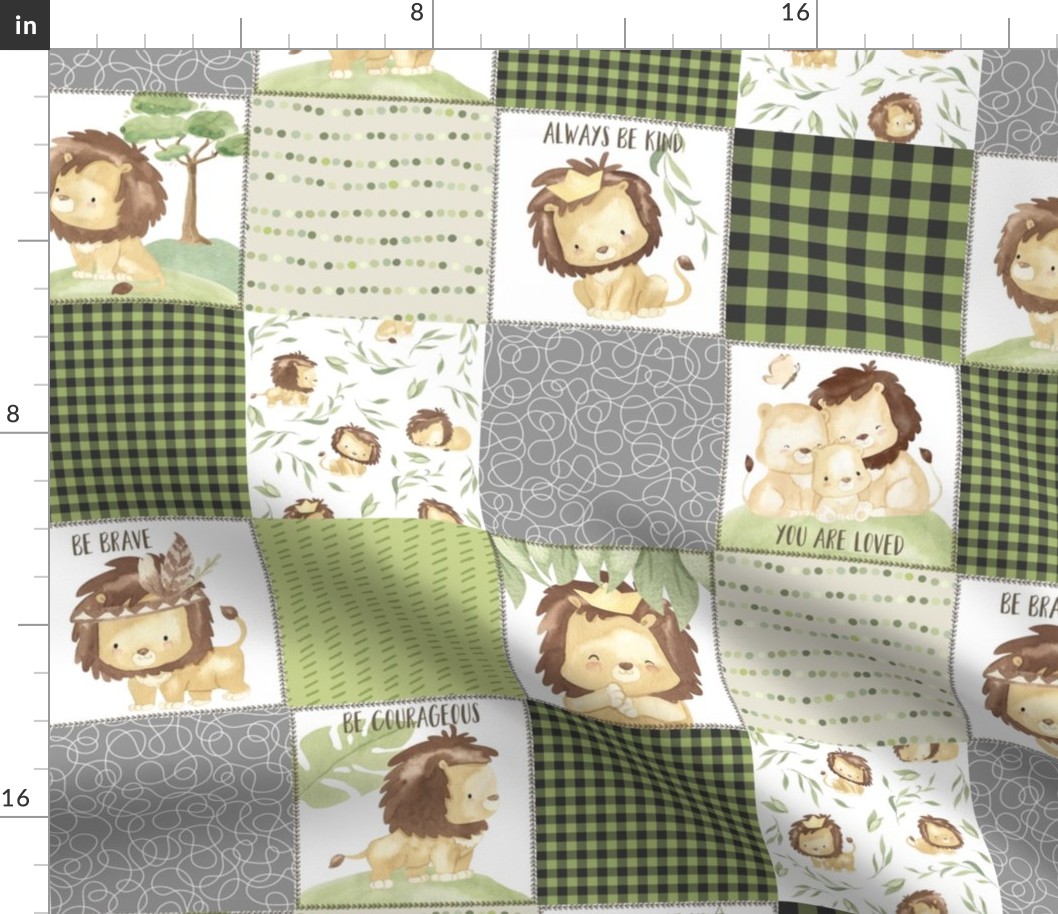 4 1/2" Lions Patchwork Quilt Top- Child Safari Blanket Bedding GL-B // King of the Jungle