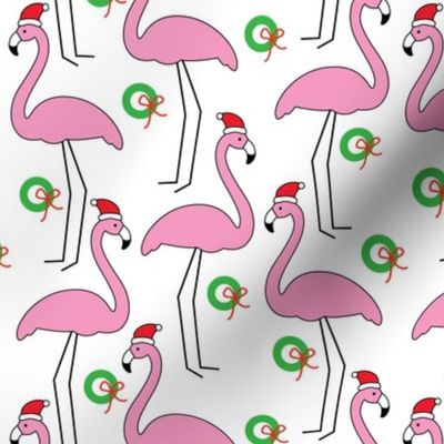 flamingos-with-santa-hats and wreaths