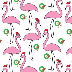 flamingos-with-santa-hats and wreaths