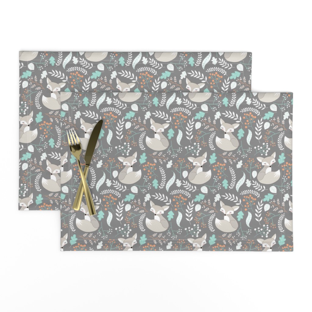 Gray Fox - Sleepy Foxes (steel grey) Baby Boy Nursery Woodland Animals Kids Childrens Bedding S2