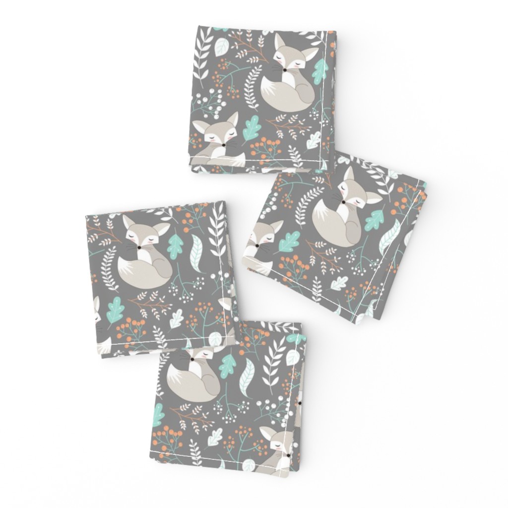 Gray Fox - Sleepy Foxes (steel grey) Baby Boy Nursery Woodland Animals Kids Childrens Bedding S2