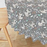 Gray Fox - Sleepy Foxes (steel grey) Baby Boy Nursery Woodland Animals Kids Childrens Bedding S2