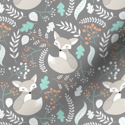 Gray Fox - Sleepy Foxes (steel grey) Baby Boy Nursery Woodland Animals Kids Childrens Bedding S2