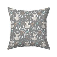 Gray Fox - Sleepy Foxes (steel grey) Baby Boy Nursery Woodland Animals Kids Childrens Bedding S2