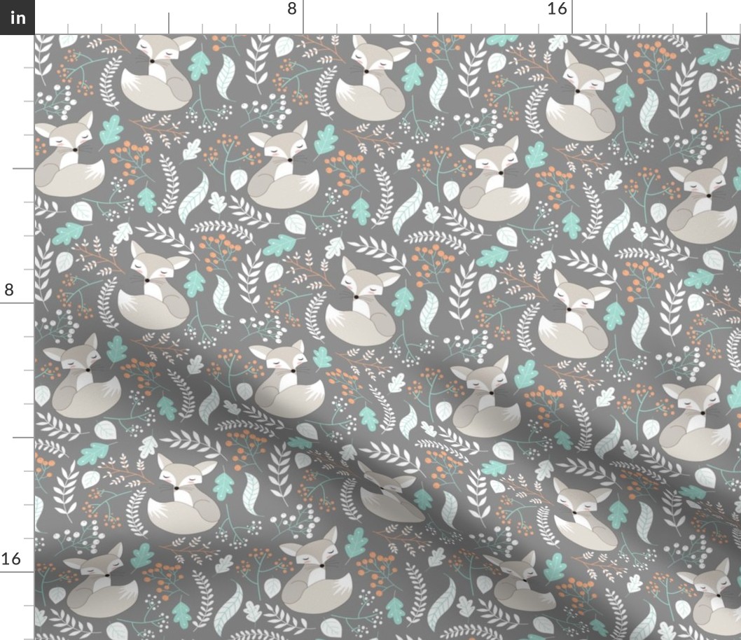 Gray Fox - Sleepy Foxes (steel grey) Baby Boy Nursery Woodland Animals Kids Childrens Bedding S2