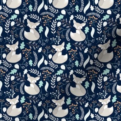 SMALLER Gray Fox - Sleepy Foxes (navy) Baby Nursery Woodland Animals Kids Childrens Bedding N8