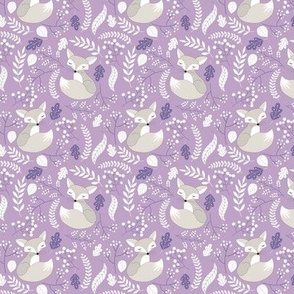 SMALLER Gray Fox - Sleepy Foxes (lavender crocus) Baby Girl Nursery Woodland Animals Kids Childrens Bedding C2