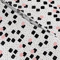 Abstract geometric squares and dots sweet speckles and dashes black white and pastel pink