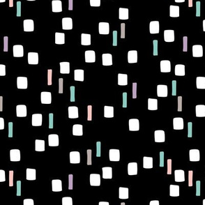 Abstract geometric squares and dots sweet speckles and dashes black white and blue