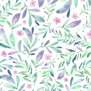 Watercolor Flowers & Branches in Green, Teal, Purple and Blue, SCALE C