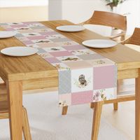 Girls Woodland Quilt Panel - Baby Blanket, Bear Fox Deer Owl - Pastel Pink Blush + Gray - MIA Pattern D3