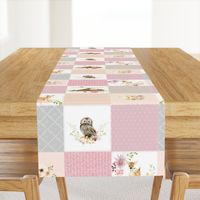 Girls Woodland Quilt Panel - Baby Blanket, Bear Fox Deer Owl - Pastel Pink Blush + Gray - MIA Pattern D3