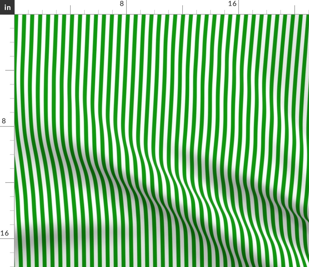 Quarter Inch Christmas Green and White Vertical Stripes (Four to an Inch)