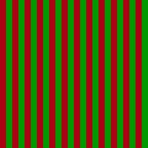 Quarter Inch Christmas Green and Dark Red Vertical Stripes (Four to an Inch)