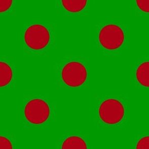 One Inch Dark Red Polka Dots on Christmas Green