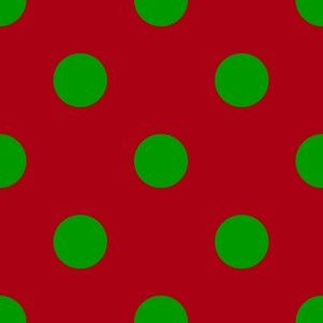One Inch Christmas Green Polka Dots on Dark Red