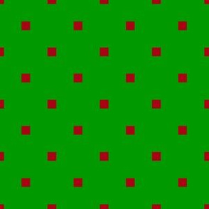Dark Red Square Polka Dots on Christmas Green