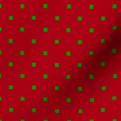 Christmas Green Square Polka Dots on Dark Red