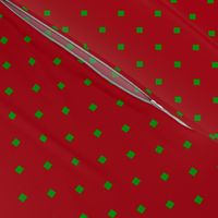 Christmas Green Square Polka Dots on Dark Red