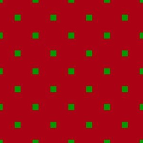 Christmas Green Square Polka Dots on Dark Red