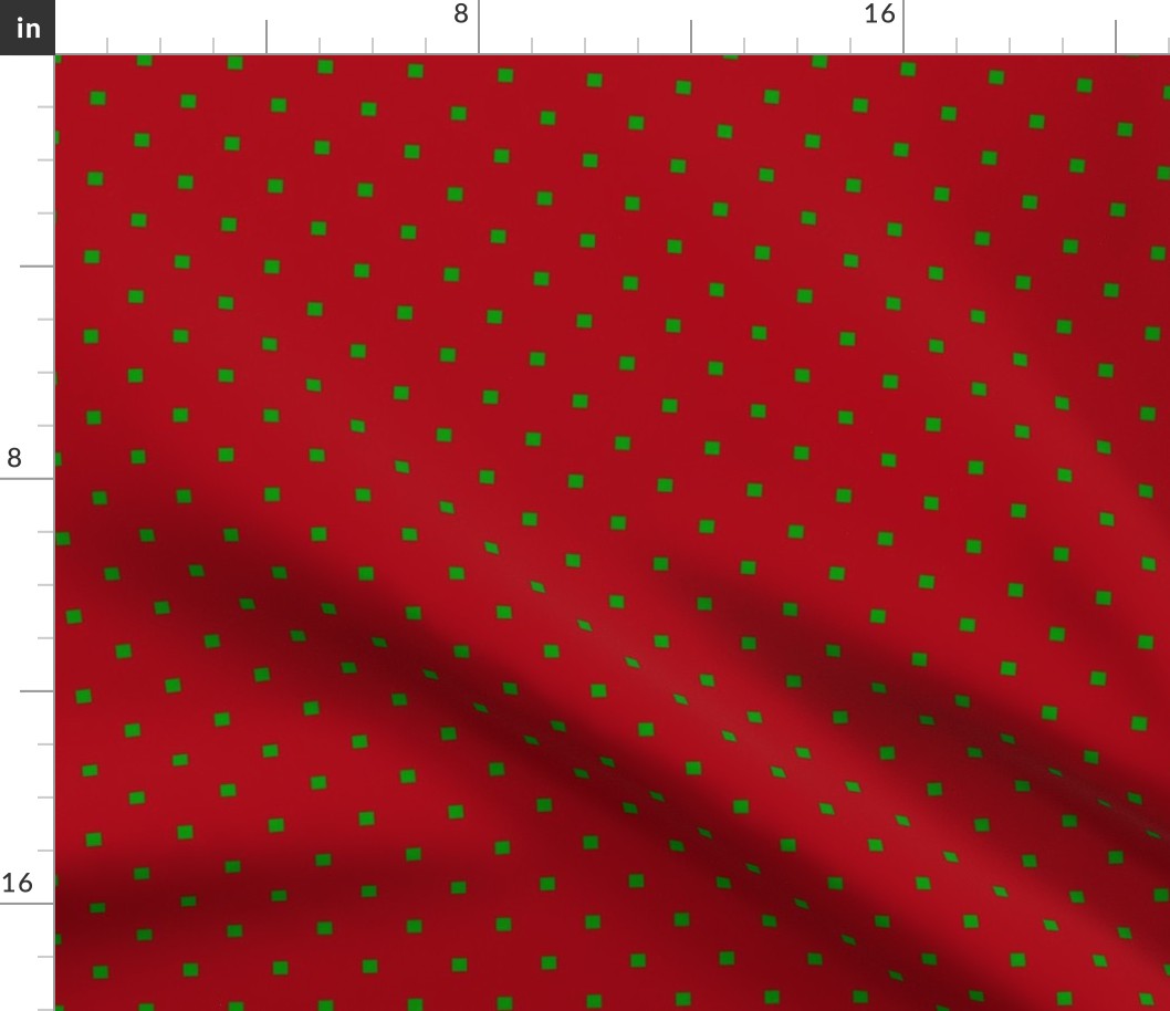 Christmas Green Square Polka Dots on Dark Red