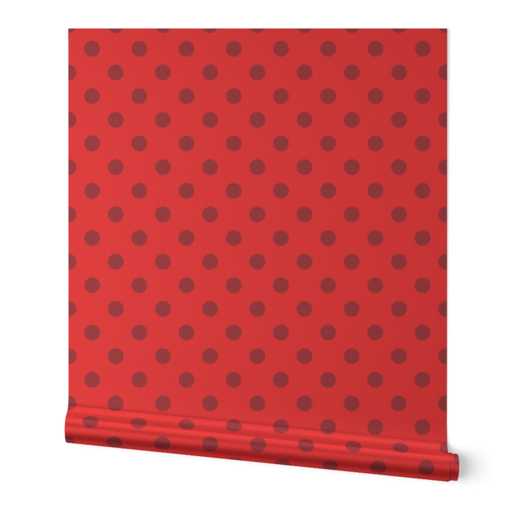 One Inch Dark Red Polka Dots on Red