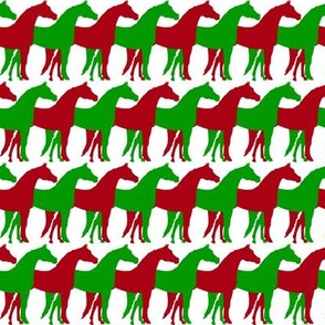 Two Inch Dark Red and Christmas Green Overlapping Horses on White